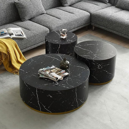 kevinplus Black Side Table End Table for Living Room, Faux Marble Grain, Black & Gold (ø15.7'' x 19.6'')