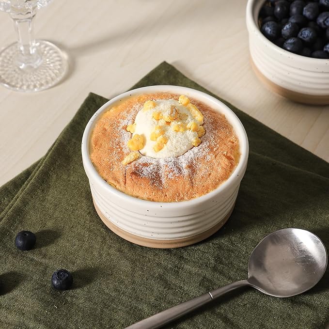 Frewinky Ceramic Ramekins 10 oz Set of 6 for Creme Brulee and Souffle Cups | 10 oz ceramic ramekins for creme brulee, souffle, pot pies and baked desserts