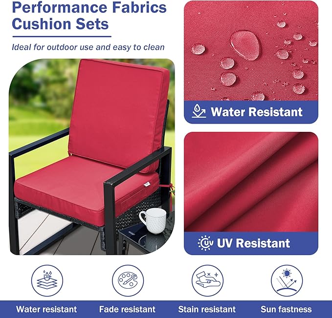 IPYNBAP Outdoor Cushions, Outdoor Chair Cushions 22x22x3 Inch, Cushions for Outdoor Furniture with Removable Cover, Waterproof & Fade Resistant Outdoor Seat Cushions for Patio, Lawn, Burgundy