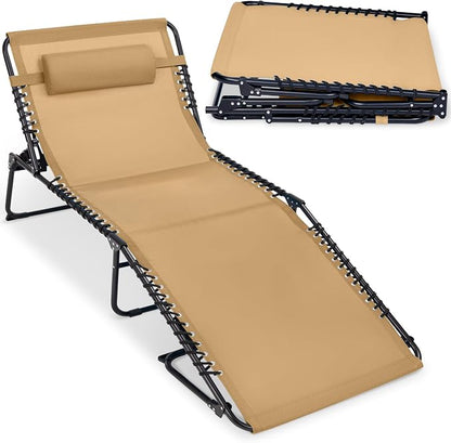 Best Choice Products Extra Wide Patio Chaise Lounge Chair, Portable Outdoor Folding Recliner for Lawn, w/ 8 Positions, Handles, 440lb Capacity - Beige