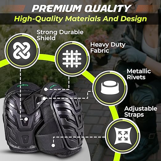 Gel Knee Pads for Work – Heavy Duty Construction Knee Pads With Foam Cushioning - Adjustable, Comfortable Fit For Flooring, Roofing, Gardening