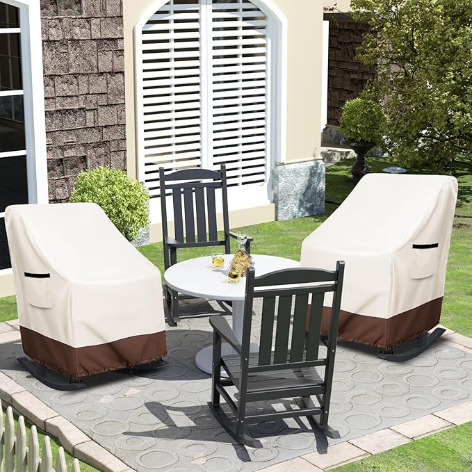 Rocking Chair Cover 2 Pack 600D Heavy Duty Waterproof - Patio Furniture Covers for Outdoor Rocking Chairs - All Weather Protection 27x34x45 Inches Beige