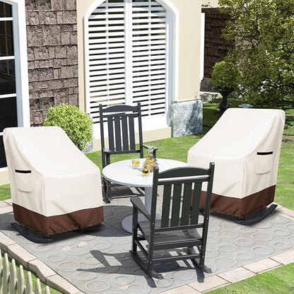 Rocking Chair Cover 2 Pack 600D Heavy Duty Waterproof - Patio Furniture Covers for Outdoor Rocking Chairs - All Weather Protection 27x34x45 Inches Beige