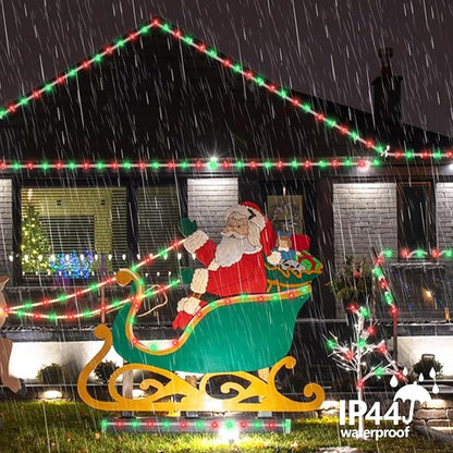 YEGUO Solar Christmas Lights Outdoor Waterproof, 2 Packs Each 33ft 100 LED Rope Lights, 8 Modes Fairy String Lights in Clear Thin Tube for Camping Fence Patio Garden Trampoline Deck(Red and Green)