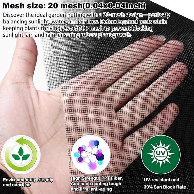 Abimars Thicker Garden Mesh Netting, 8.2’ x 33’ Ultra Fine Black Plant Row Covers for Vegetables Plants Fruits Flowers Protection, Nano PPT, Shading Rate 30%
