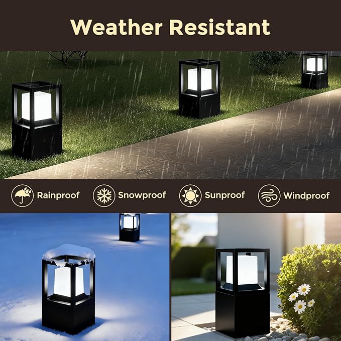Gardencoin Landscape Bollard Light Outdoor, 12V Low Voltage LED Pathway Lighting, Modern Driveway Lanterns Wired, Aluminum Waterproof Floor Pillar Lighting, Included Bright 5000K Bulb Dimmable, 4 Pack