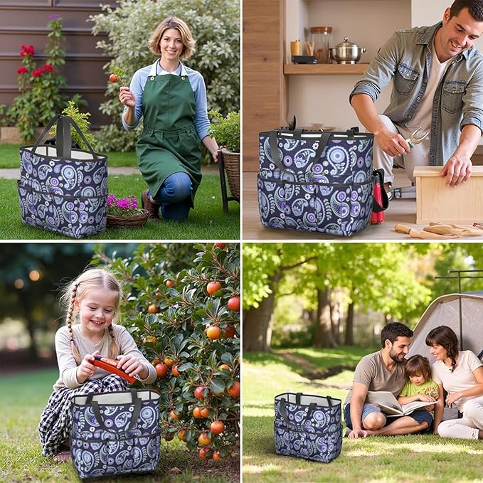Paisley Garden Tool Bag - Waterproof Garden Tote with 8 Pockets, Large Storage Home Organizer Gardening Tool Oxford Bag for Garden Tools Kits Holder, Ideal Outdoor Gardening Gift for Women & Men