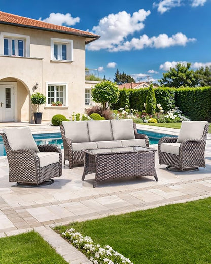 Luxury 22x24/22x25 6-Inch Outdoor Cushions - Water Resistant 1 Set Zippered Patio Chair Back&Seat Cushion for Wicker Dining Rocking Swivel Chairs Loveseat Couch Sectional Sofa - Beige