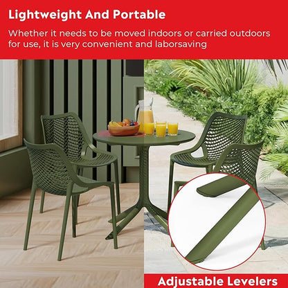 Costaelm Dining Table for 4 with Chair, HDPE Patio Round Dining Table and Stackable Chair, Outdoor Patio Furniture All Weather for Backyard Porch Poolside, Olive Green
