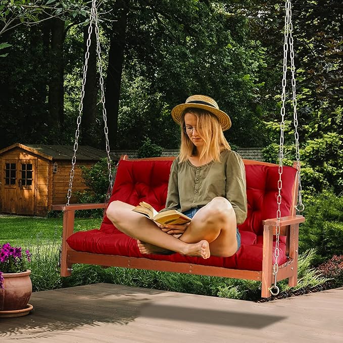 Replacement Cushions for Outdoor Swing, Outdoor Cushions for Patio Furniture with Backrest, Waterproof Thicken 4" Porch Swing Cushions, for Outdoor Patio Garden Furniture(Red 40 * 47 in)