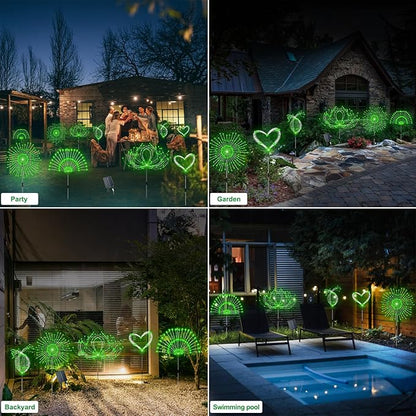 Slyuexu Solar Garden Lights Outdoor Waterproof, 4 Pack Total 480 LED Solar Firework Lights Decorative with 8 Lighting Modes Outside for Yard Pathway Flowerbed Decor, Green