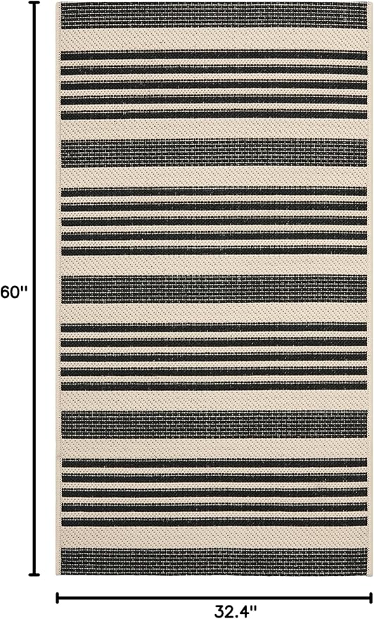 SAFAVIEH Washable Rug Outdoor Courtyard Collection - 2'7" x 5', Black & Bone, Non-Shedding & Easy Cleaning, Ideal for Patio, Backyard, Mudroom (CY6062-216)