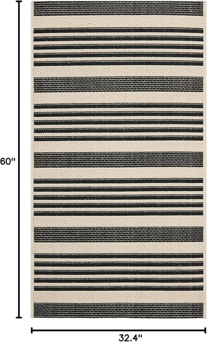 SAFAVIEH Washable Rug Outdoor Courtyard Collection - 2'7" x 5', Black & Bone, Non-Shedding & Easy Cleaning, Ideal for Patio, Backyard, Mudroom (CY6062-216)