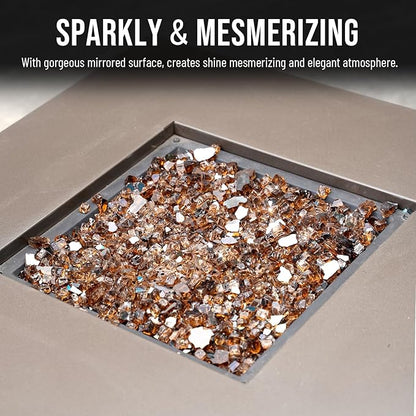 Skyflame High Luster 10-Pound Fire Glass for Fire Pit Fireplace Landscaping, 1/2-Inch Copper Reflective