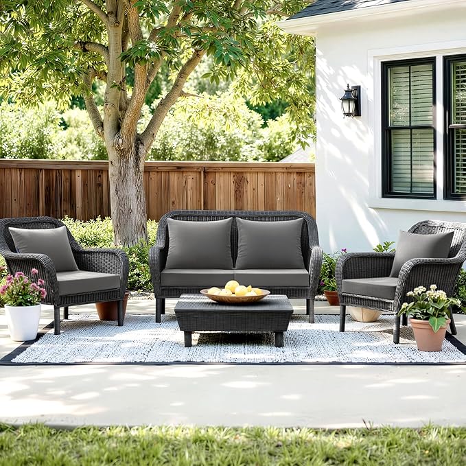 MIULEE Dark Grey Outdoor Chair Cushion 24x24 Inch for Patio Furniture Linen Textured Waterproof & 3 Year Color Fastness Seat and Back Couch Cushion with Ties No Slip Design