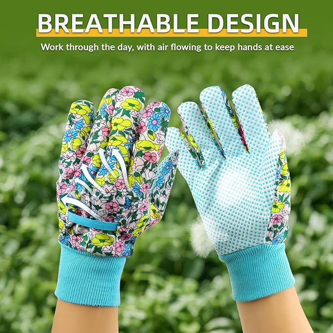 JUMPHIGH Garden Gloves for Women, Floral Gardening Gloves Ladies Soft Breathable Yard Work Glove Light Working Gloves