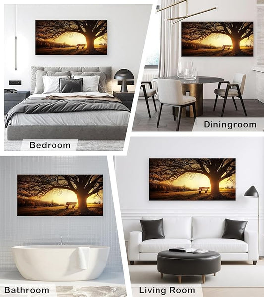 Muolunna BK4098 Wall Art Decor Canvas Print Picture Big Trees in Sunset 1 Panel Golden Sunset Forest Natural Landscape Painting Artwork for Living Room Bedroom Office Home Wall Decor