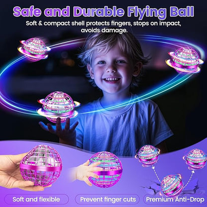 Flying Orb Ball Toy, 2026 Upgrade Hand Controlled Hover Ball with LED Lights,360° Rotating Boomerang Globe Cool Mini Drone, Ideal Birthday&Christmas Gift for Boys Girls-Bright Purple