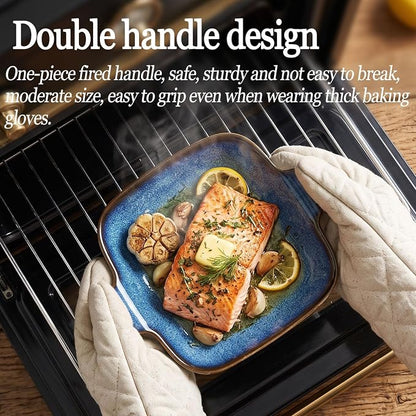 Ceramics Au Gratin baking Dishes Set of 4, Baking Tray Bake ware, 10.2 oz Ramekins, for Pie Pan, Appetizer, Tart, Dessert, Quiche, Oven Small dish, individual dishes, Square 7.8 Inch