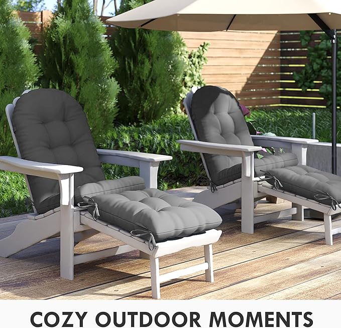 Adirondack Chair Cushion with Ottoman, Folding Adjustable Adirondack Seat Cushions, Waterproof Adirondack Patio Chair Pads for Garden, Deck, or Poolside, Large-Gray-1