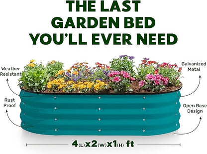 Plant & Plot Galvanized Raised Garden Beds Outdoor // 4×2×1 ft Planter Raised Beds for Gardening, Vegetables, Flowers // Large Metal Garden Box (Turquoise)