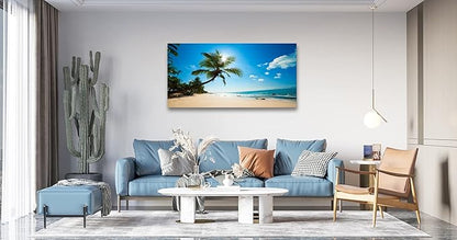 Muolunna ARX0650 Large Canvas Wall Art Summer Ocean Waves Prints Coconut Trees Beach Seascape Painting Hawaii Sea Nature Pictures Stretched and Framed for Living Room Home Office Wall Decor Artwork