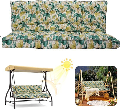 2/3 Seater Swing Replacement Cushion, Waterproof Porch Swing Cushions with Backrest, Thickened Bench Cushions for Outdoor Furniture, for Outdoor Patio Swing (Clover, 63 * 40in)
