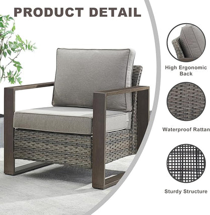3 Piece Wicker Patio Furniture Set,Patio Bistro Set with 2 Rattan Armrest Chairs and 1 Side Table,Sturdy Frame,All-Weather PE Wicker,Wide Armrest,Deep Seating and Thick Cushions(Mixed Grey/Grey)