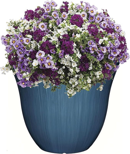 Classic Home and Garden Indoor/Outdoor Round Honeysuckle Resin Flower Pot Planter, Ocean Blue, 13" (Pack of 3)