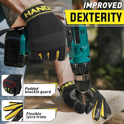 HANDLANDY Work Gloves for Men & Women, Utility Mechanic Working Gloves Touch Screen, Flexible Gardening Gloves for Yard