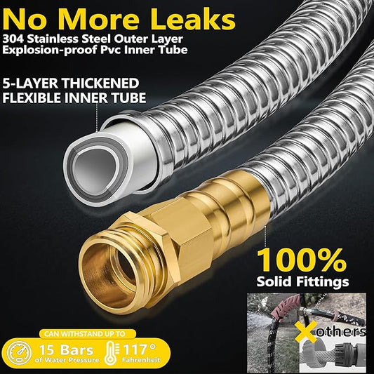 150 ft Stainless Steel Garden Hose - 2026 New Technology Metal Water Garden Hoses with 3/4" Solid Fitting - Lightweight,Ultra Flexible,Durable,Kink-Less Watering Pipes Garden Hoses For Yard, Outdoor