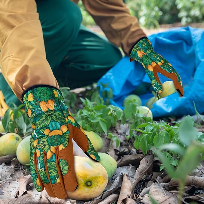 Leather Gardening Gloves for Women Thorn Proof Garden Gloves Touch Screen Working Gloves Gifts,M