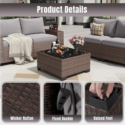 Aoxun 6 Pieces Patio Furniture Set Wicker Rattan Outdoor Sectional Conversation Set with Coffee Table and 4” Thickened Cushions, Gray (Waterproof Cover Included)