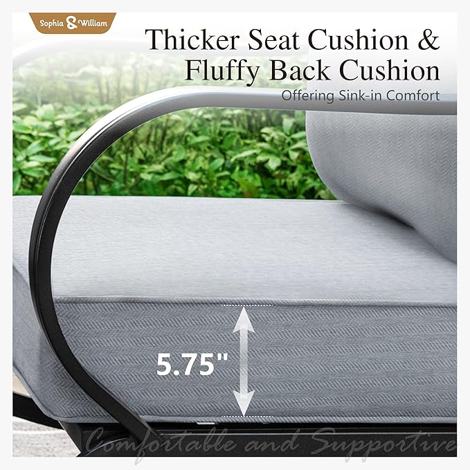 Sophia & William 2 Pieces Patio Furniture Sets Metal Sofa Chairs Patio Cushion Armchairs Swivel Sofa Chairs with Removable Cover for Garden Backyard Poolside Grey