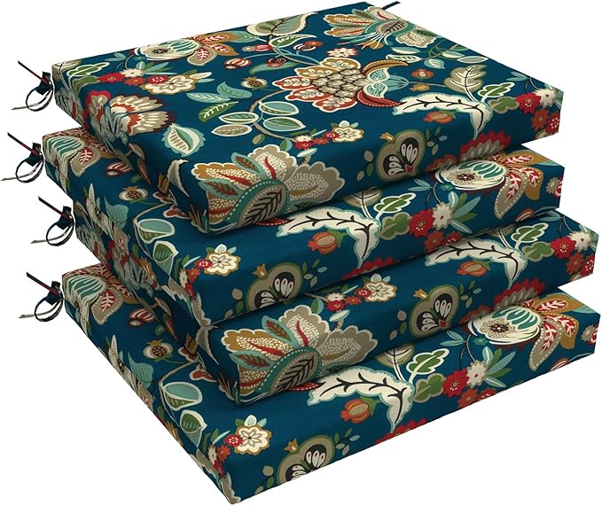 LVTXIII Outdoor Seat Cushions Set of 4 Square Corner Chair Cushions with Ties, Patio Chair Pads for Home Office and Patio Garden Furniture Decoration 18.5"x16"x2", Peacock Blue