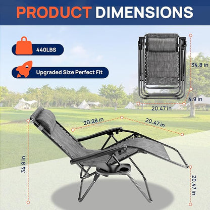 Alpen Outdoor Chaise Lounge Chairs Set of 2, Adjustable Zero Gravity Chair, Foldable Patio Chairs with Reclining Design & Breathable Mesh for Lawn Beach Camping, Grey