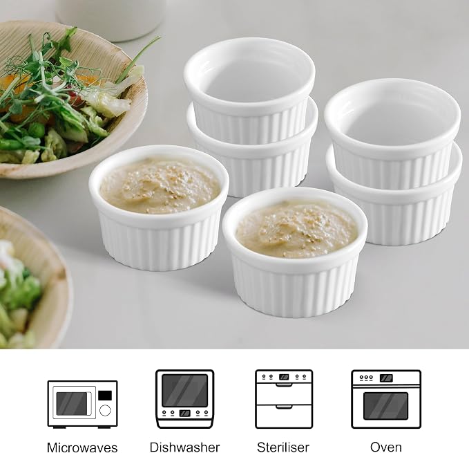 Cinf 1.5 oz Ceramic Ramekins, Set of 6, Baking Cups for Desserts and Sauces | Porcelain ramekins, safe for oven, microwave & dishwasher, perfect for crème brûlée, soufflé, custard and dipping sauces
