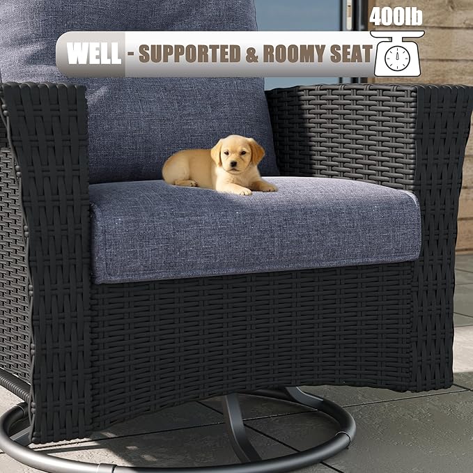 LayinSun 7 Piece Wicker Patio Furniture Set with Fire Pit Table, Classis Outdoor Conversation 360 Degree Swivel Chairs Set with Coffee Table