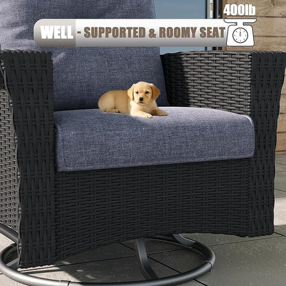 LayinSun 7 Piece Wicker Patio Furniture Set with Fire Pit Table, Classis Outdoor Conversation 360 Degree Swivel Chairs Set with Coffee Table