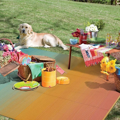 Anidaroel 6x9ft Ombre Outdoor Rug for Patios Clearance, Waterproof Outdoor Plastic Straw Mat, Outdoor Area Rug for Patio, Large RV Outdoor Rugs for Camping, Backyard(Orange&Blue, 6'x9')