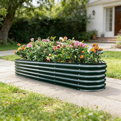 Gardmax Galvanized Raised Garden Bed, Lightweight Planter Boxes Outdoor with Easy Assembly, Large Garden Bed for Vegetables, Fruits, Flower Dark Green 8x2x1.5 FT