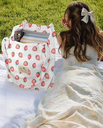Miss Adola Corduroy Tote Bag for Women - Reusable Totes with Magnetic Buckle & Pocket Aesthetic Design Work Grocery Bags