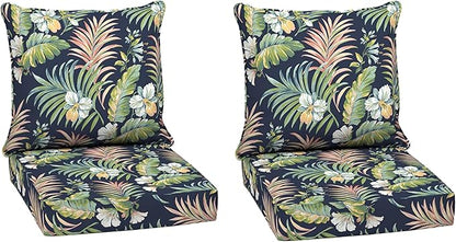 Arden Outdoor Deep Seat Cushion Set (2-Pack), 24 in x 24 in, Weather-Proof, Rain-Proof, Fade Resistant Patio Cushion for Chair, Sofa, and Couch Simone Blue Tropical