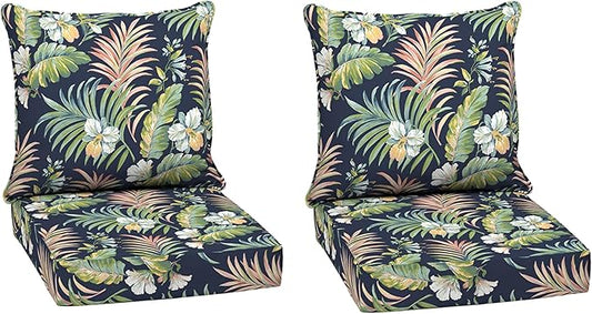 Arden Outdoor Deep Seat Cushion Set (2-Pack), 24 in x 24 in, Weather-Proof, Rain-Proof, Fade Resistant Patio Cushion for Chair, Sofa, and Couch Simone Blue Tropical