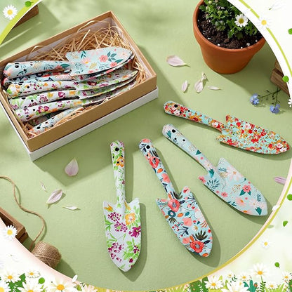 24 Pcs Floral Garden Shovels Bulk Gardening Gift for Women Heavy Duty Garden Tools Floral Hand Shovel for Mom Employees Birthday Thank You Gifts (Green Watercolor Flowers)