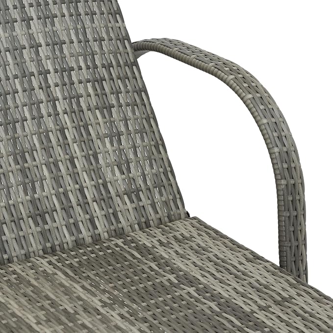Outsunny Wicker Outdoor Chaise Lounge, 5-Level Adjustable Backrest PE Rattan Pool Lounge Chair with Wheels, Cushion & Headrest, Mixed Gray and Gray
