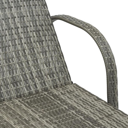 Outsunny Wicker Outdoor Chaise Lounge, 5-Level Adjustable Backrest PE Rattan Pool Lounge Chair with Wheels, Cushion & Headrest, Mixed Gray and Charcoal Black