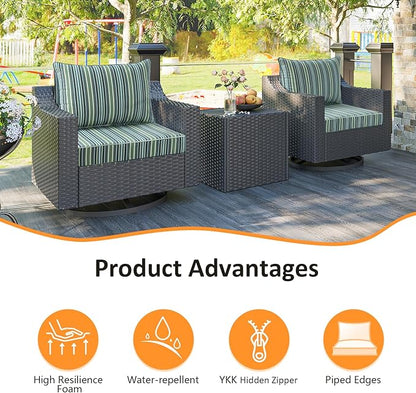 Sunbrella Outdoor Patio Chair Cushions Set, 24" x 24", Set of 2, Water-Repellent, Fade Resistant, Deep Seat Cushion for Backyard, Couch, Sofa and Patio Furniture, Troupe Caribbean