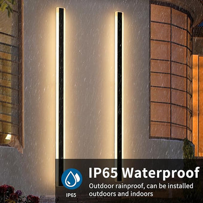 2 Pack Long Outdoor Wall Light, 71inch Modern LED Wall Sconce, 3 Color 3000K/4500K/6000K, 60W, IP65 Waterproof, Black Minimalist Exterior Lighting Fixture for Porch, Backyard, Garage, Balcony