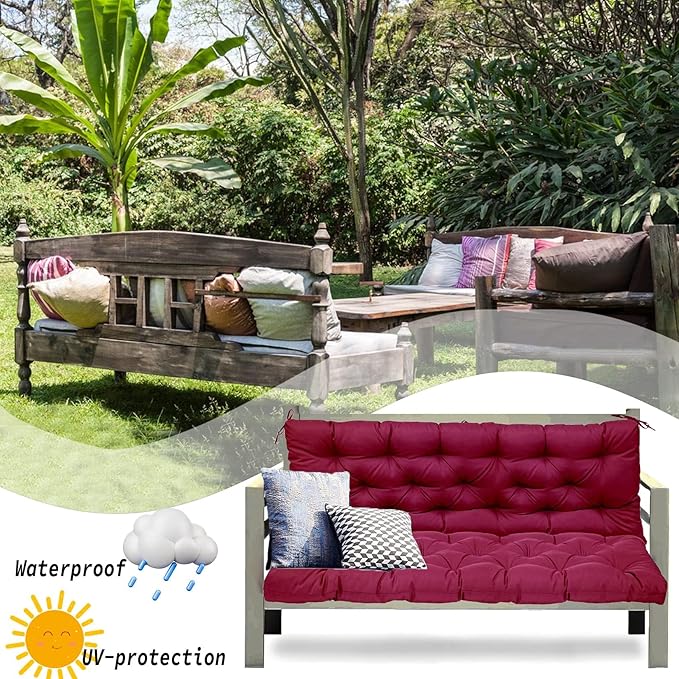 Replacement Cushions for Swing, Swing Cushions 3 Seater Replacement, Waterproof Thicken Washable Pad Cushion for Outdoor Indoor Furniture Swing Patio (Burgundy, 40x71 inch)